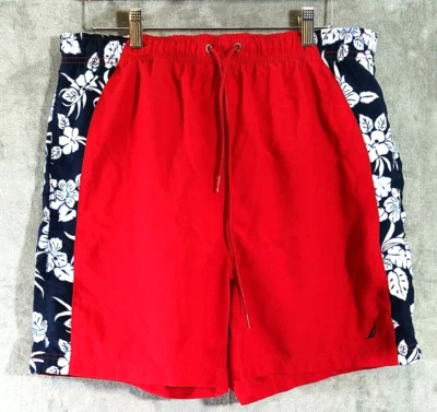 Pantalones Cortos de Natación Nautica Para Hombre Grandes L Rojo Azul Blanco Flores Malla Forrada Logo Playa Foto 1 de 4