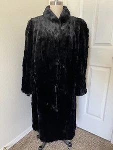 Vtg 1940s USMC Colonel’s Wife Custom Black Fur Coat Silk Lined Eagles L-XL HVY - Picture 1 of 23