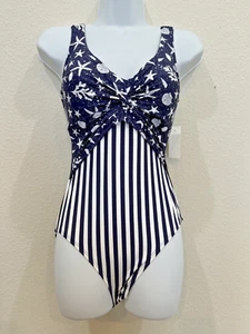Tribal Swim Suit Womens XS one piece black on white Coastal Beach Tropical - Picture 1 of 7