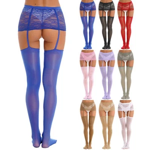 Womens Sexy Lace Mini Skirt with Garter Belt Stockings Lingerie Nightwear Club - Picture 1 of 113