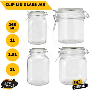Glass Storage Jars Airtight Clip Top Lid 260ml/1L/1.5L/3L Food Preserving Jar AU - Picture 1 of 13
