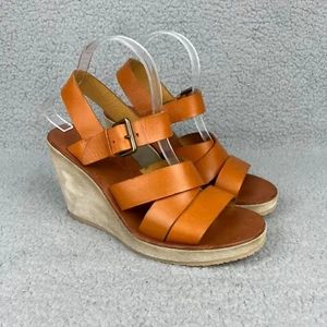 A.P.C. Sandals Womens 9 39 Shoes Brown Leather Wedge Heels Slingback Strap APC - Picture 1 of 12