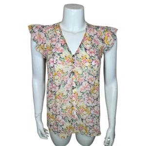 Joie Womens Silk Top Blouse S V-neck Flutter Cap Sleeve Multicolor Floral Pink - Picture 1 of 9