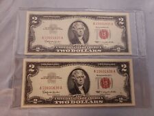 ✯ Two Dollar Red Seal $2 Bill UNC  ✯ Lot of 2 Consecutive Uncirculated Note✯