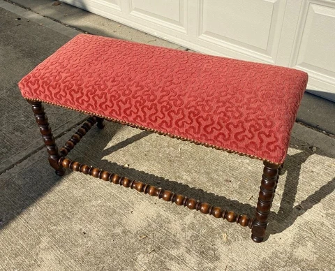 Antique Upholstered Walnut Frame Bench Cover