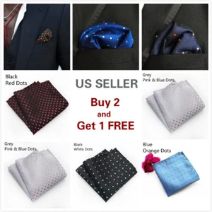 Men's Satin Silk Dots Pocket Square Hankie Hankerchief Wedding Party Formal Suit - Picture 1 of 21