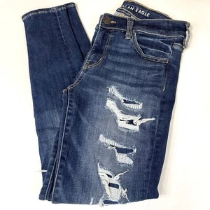 American Eagle Women’s Jeans 6 Jegging Distressed Dark Wash Blue Stretch #1311 - Picture 1 of 13