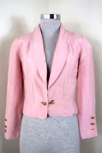 Vintage CHANEL Boutique Pink Cropped Silk Blazer Jacket Clover buttons Small 2 4 - Picture 1 of 24