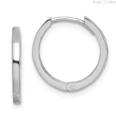 Real 925 Rhodium-Plated Silver Flat Snug Solid Thin Hinged Huggie Hoop Earrings - Image 1 of 4