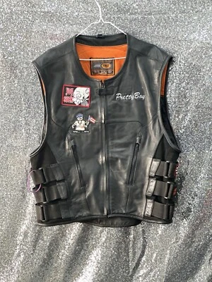 Men's First Classics, Skulls, Pins: Harley, Gun Roses, Full Zip Leather vest XXL - Image 1 of 4