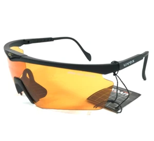 Vintage Uvex Sunglasses Race Across Matte Black Shield Frames with Orange Lens - Picture 1 of 10