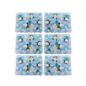 Panel de pared de flores artificiales azules y blancas de 6 piezas telón de fondo floral habitación de niñas hogar - Imagen 1 de 11