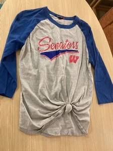 Washington Senators T Shirt Womens Medium Sport-Tek Gray with Blue Sleeves Tie - Picture 1 of 3