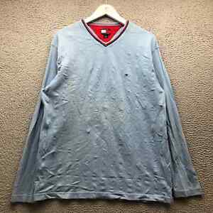 Vintage 2004 Tommy Hilfiger T-Shirt Men's L Long Sleeve V-Neck Embroidered Blue 