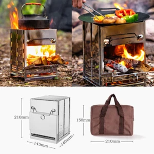 Outdoor Stainless Steel Grill BBQ Camping Mini Fold Wood Burner Picnic Charcoal - Picture 1 of 20