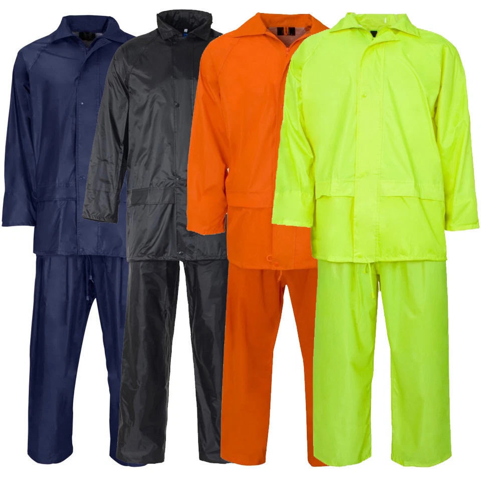 Adults Overall Rain Suit Jacket & Trousers Waterproof Set Mens PVC Rain Coat NEW - Image 1 of 1