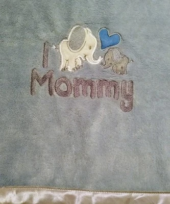 Manta bebé Elephants I Heart Mommy azul borde plateado renacuajos marca Foto 1 de 4