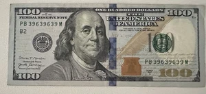 $100 Dollar 2017 A Extra Fancy Serial Number PB39639639M - Picture 1 of 5