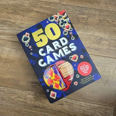 99f Box of 50 Card Games, Cribbage board, Notebook and pencil. 64 Page book. - Image 1 of 4