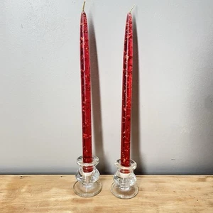 Vintage Lucite Red Candles Gold Flake 1960’s Foil Tapered No-Burn Candle 12” - Picture 1 of 4