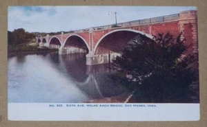 UNUSED PRE LINEN POSTCARD, SIXTH AVENUE, MELAN ARCH BRIDGE, DES MOINES, IOWA - Picture 1 of 1