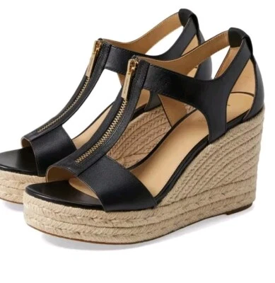 Sandalia de cuña de cuero Michael Kors Berkley para mujer talla 10 negra  Foto 1 de 4