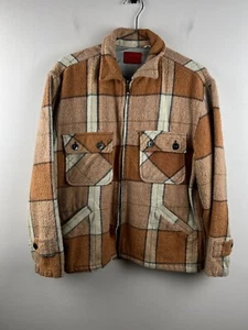 70s Vintage SEARS The Men's Store Outerwear Plaid Coat Zip Jacket Talon Size M - Picture 1 of 10