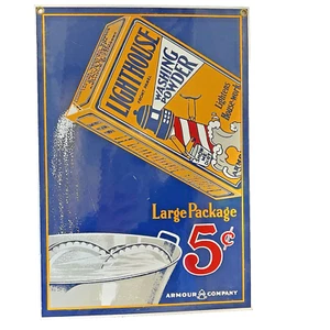 Metal Porcelain Sign Ande Rooney Lighthouse Washing Powder Vtg Reproduction - Picture 1 of 4