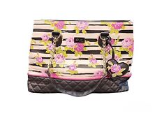 Betsey Johnson Tote Purse Rose Floral Black And White Striped