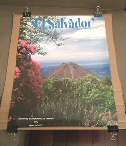 Vintage EL SALVADOR travel / tourism poster ORIGINAL (volcano and flowers) - Picture 1 of 3