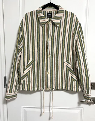 Zara Men's Linen Blended Striped Bomber Jacket - Size L - MRSP$150 - Image 1 of 4