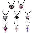 Gothic Pendant Necklace Leather Rope Tie Heart Neck Chain for Women Men