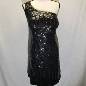 Ryanth 24 Dress One Shoulder Sequin Black Mini Cocktail New Year's Sparkle NEW - Picture 1 of 10