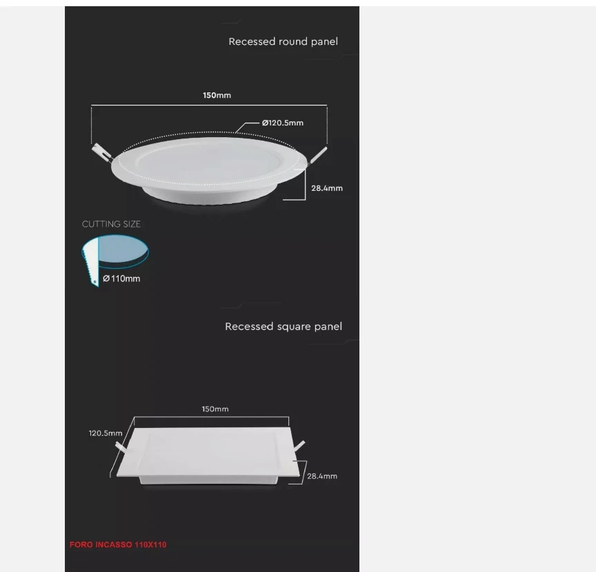 Pannello led rotondo da incasso con driver 6W V-TAC VT-607RD 2700k warm white