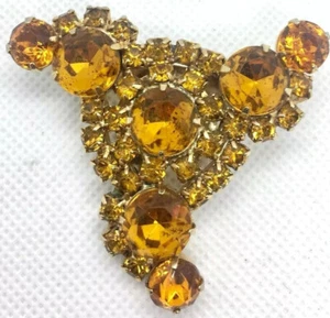 Hermoso broche grande de diamantes de imitación ámbar brillante joyería vintage - Imagen 1 de 5