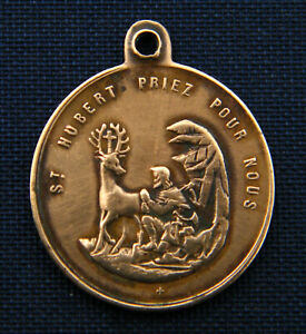 Médaille Religieuse Ancienne de St Hubert Patron des Chasseurs et St Roch Medal
