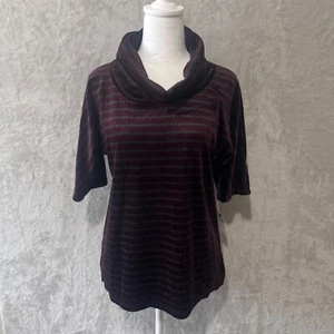 Neu mit Etikett $ 80 Talbots kurzärmliges Velours-Top Wasserfallausschnitt S lila gestreift Knopfdetail - Bild 1 von 10