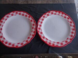 Pioneer Woman Charming Check Red White Dinner Plate 10 3/4" New Set of 2