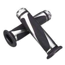 7/8'' 22MM CNC ALLUMINIO GOMMA MOTO MANOPOLE MANUBRIO PER HONDA KAWASAKI ARGENTO