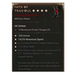 Diablo 4 Eternal Path Of Trag'oul 4GA 25 Unique Boots Necro Equipment Item Gear - Picture 1 of 4