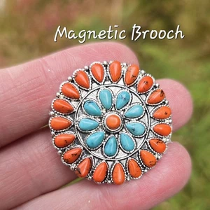 Magnetic Brooch, Faux Turquoise, Jasper. Western Jewelry, Scarf,Hat Magnetic Pin - Picture 1 of 6