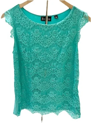 Top de encaje NY&Co para mujer talla XS azul verdoso romántico hada cottagecore oficina elástico Foto 1 de 4