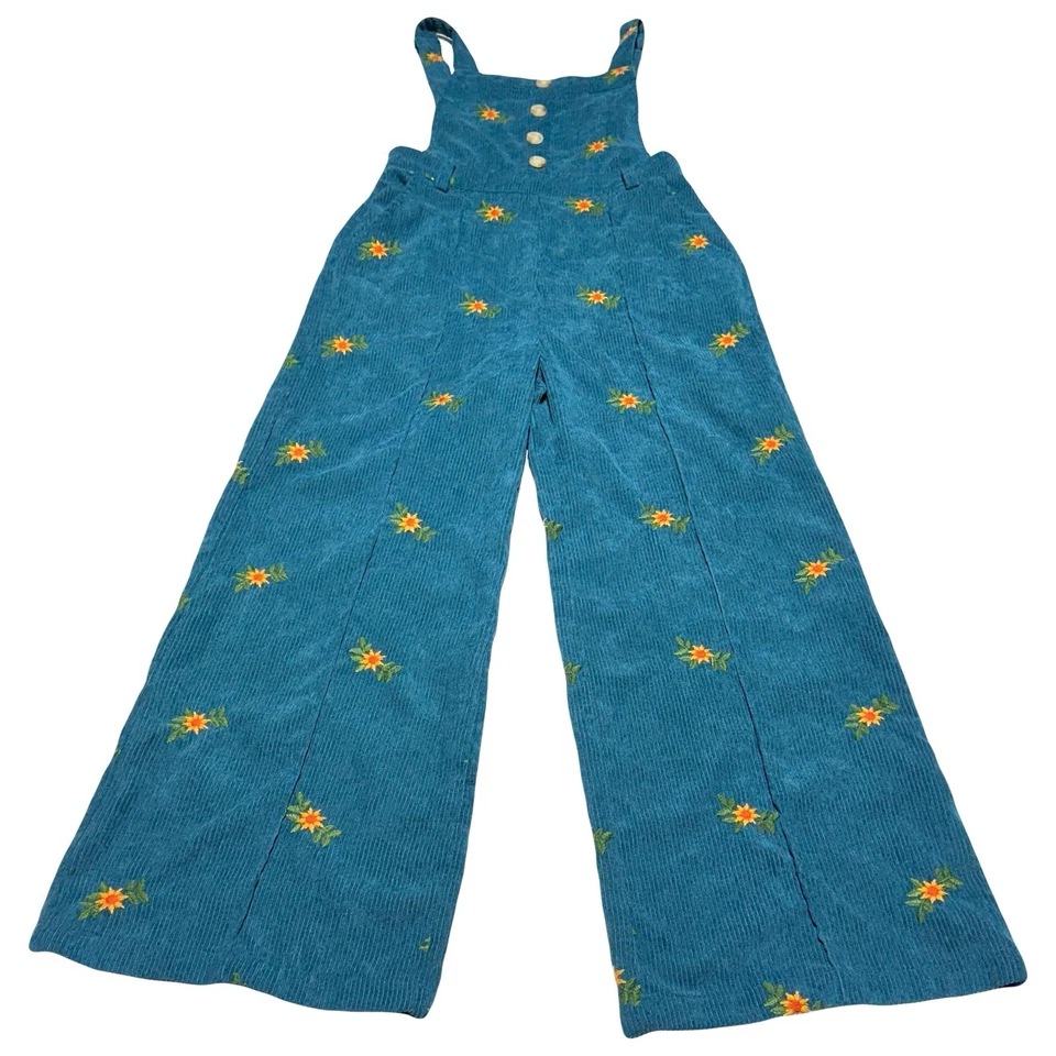 Mono para mujer Cider azul pana girasol floral pierna ancha talla S pequeño Foto 1 de 4