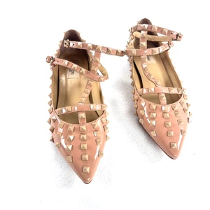 Valentino Womens Leather Rockstud Pink Blush Flats Ankle EU 39 US 9 Grunge Punk - Picture 1 of 8