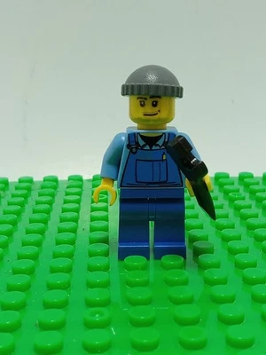 LEGO MINIFIGURE TOWN CITY BLUE OVERALLS, TOOLS–GRY KNIT CAP - Image 1 of 3