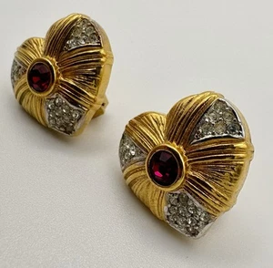 LANVIN Germany Heart Clip On Earrings Vintage Signed B1-108 - Picture 1 of 5
