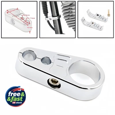 1 Inch Chrome Cable Clamp for Motorcycle Handlebars - Universal Fit Aluminum - Imagem 1 de 4