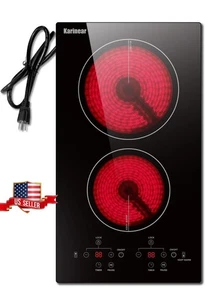 Karinear 2 Burners Electric Cooktop, 120v Plug in Ceramic Cooktop, 12 Inch Co... - Picture 1 of 6