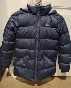 Patagonia Hooded Kids Navy Puffer Down Parka Jacket Coat Size Medium/10 - Picture 1 of 5