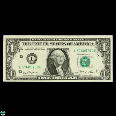 Series of 1981 $1 Federal Reserve Note FR L - FANCY SN 57605760 Repeater - Image 1 of 4